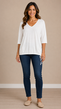 7 24 Chicos Size 3 White V Neck Side Tie Pocket Top