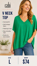 4 26 Cabi Green Oversized V Neck Top Size L