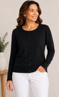 9-24 Talbot Petite Medium Black 100% Merino Wool Sweater Button Cuff Long Sleeve