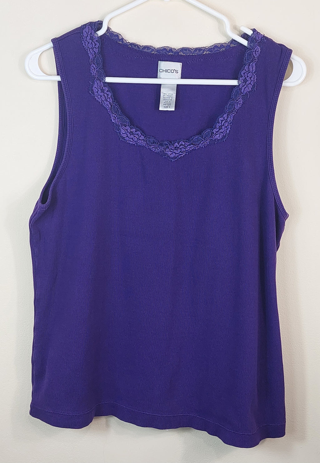 2 14 Chicos Purple lace trim Tank Size 3