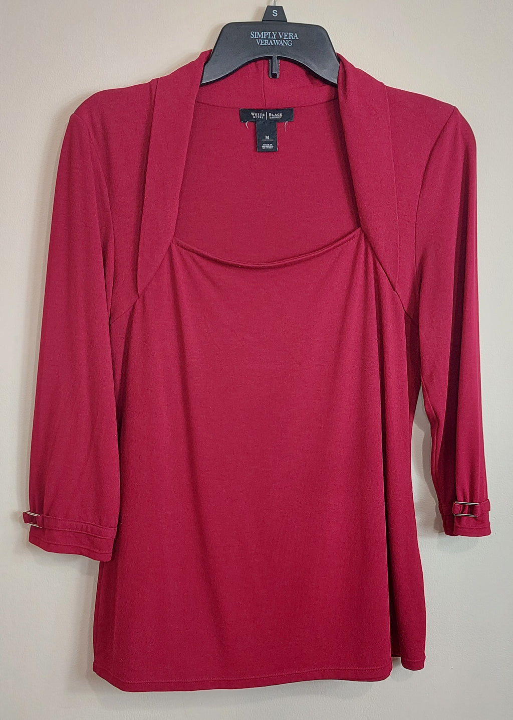 3 34 White House Black Market Medium Berry Layered Knit Top Three Quarter Sleeve