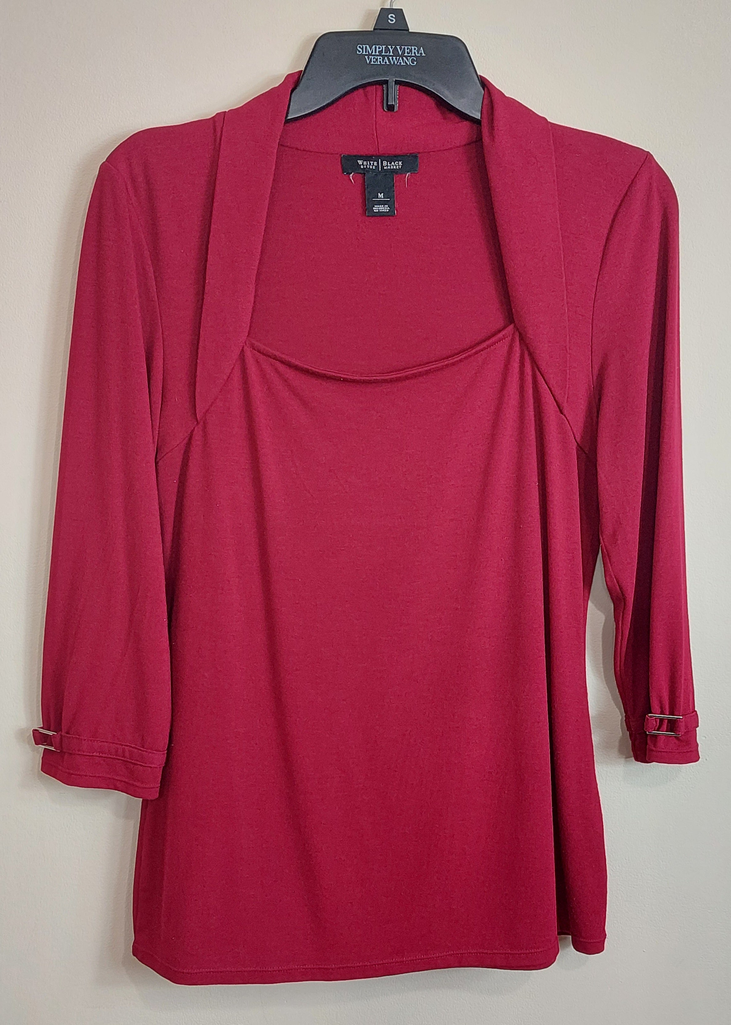 3 34 White House Black Market Medium Berry Layered Knit Top Three Quarter Sleeve
