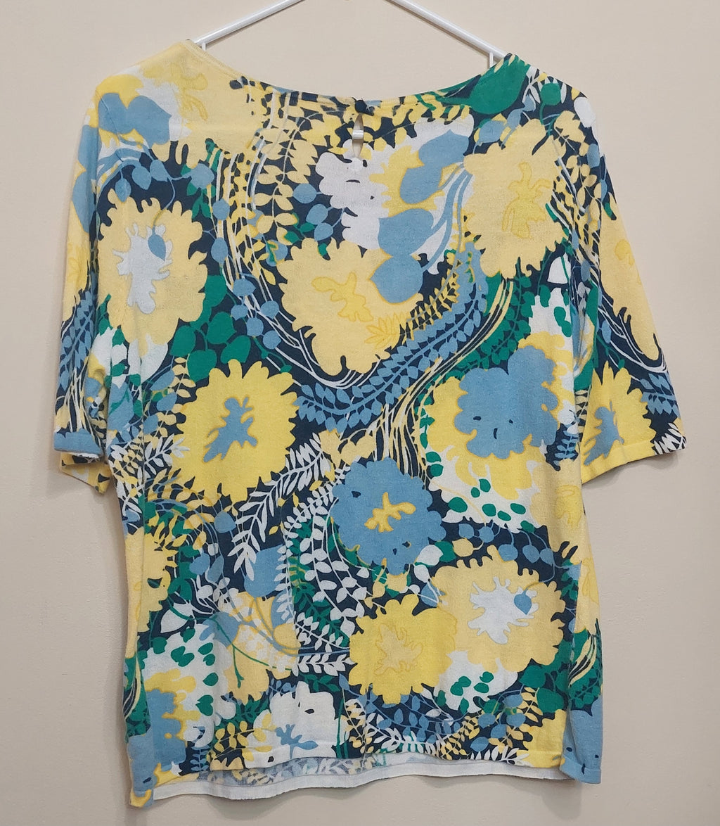 4 20 Talbots Floral Knit Top Size L Yellow Blue Green