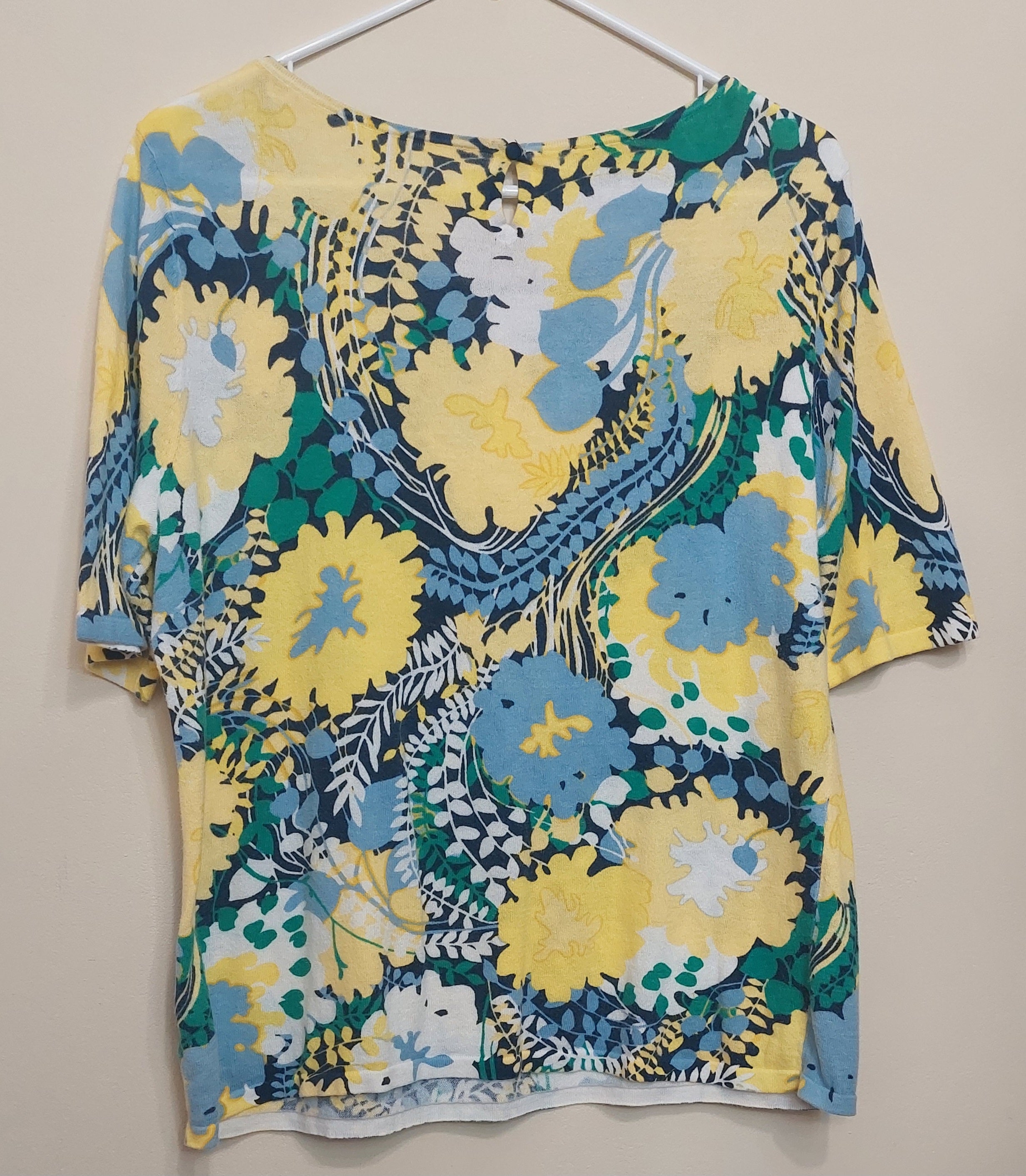 4 20 Talbots Floral Knit Top Size L Yellow Blue Green