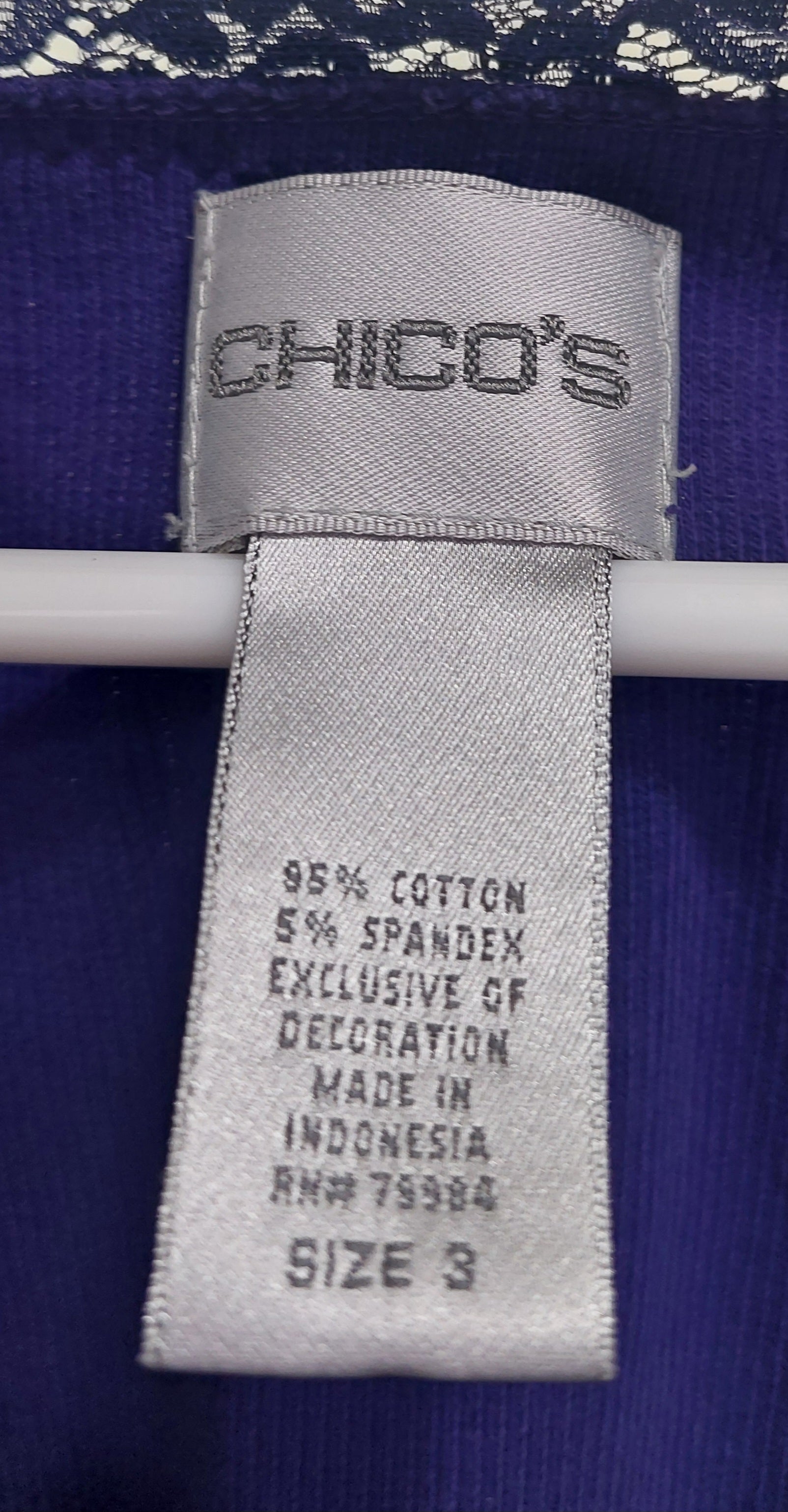 2 14 Chicos Purple lace trim Tank Size 3