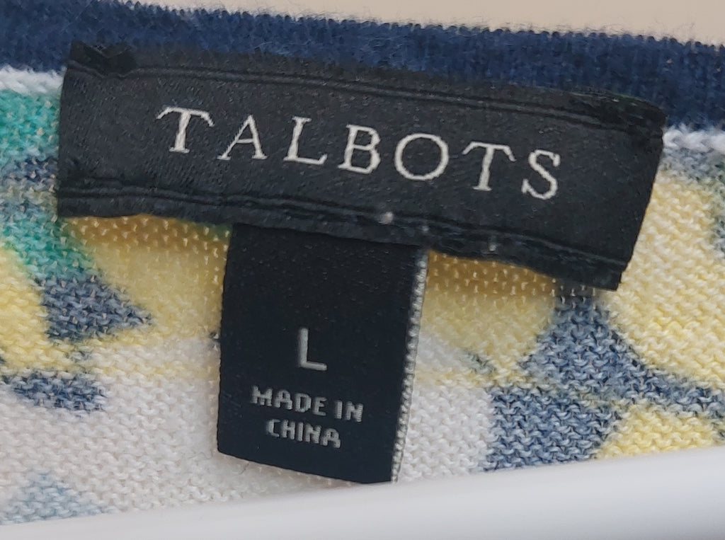 4 20 Talbots Floral Knit Top Size L Yellow Blue Green