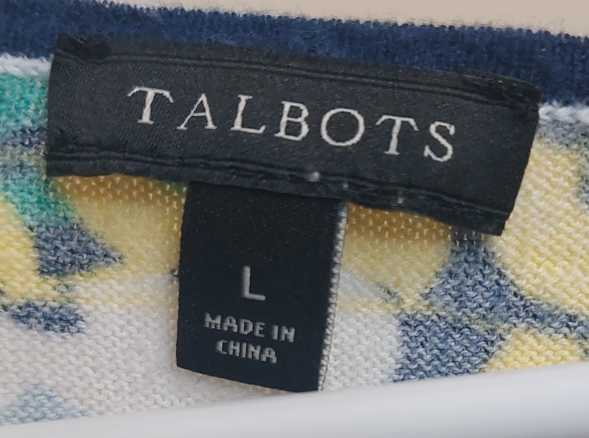 4 20 Talbots Floral Knit Top Size L Yellow Blue Green