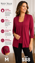 3 34 White House Black Market Medium Berry Layered Knit Top Three Quarter Sleeve