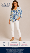 1 29 Cabi Mixed Blue Floral Wrap Illusion Half Sleeve Top Large