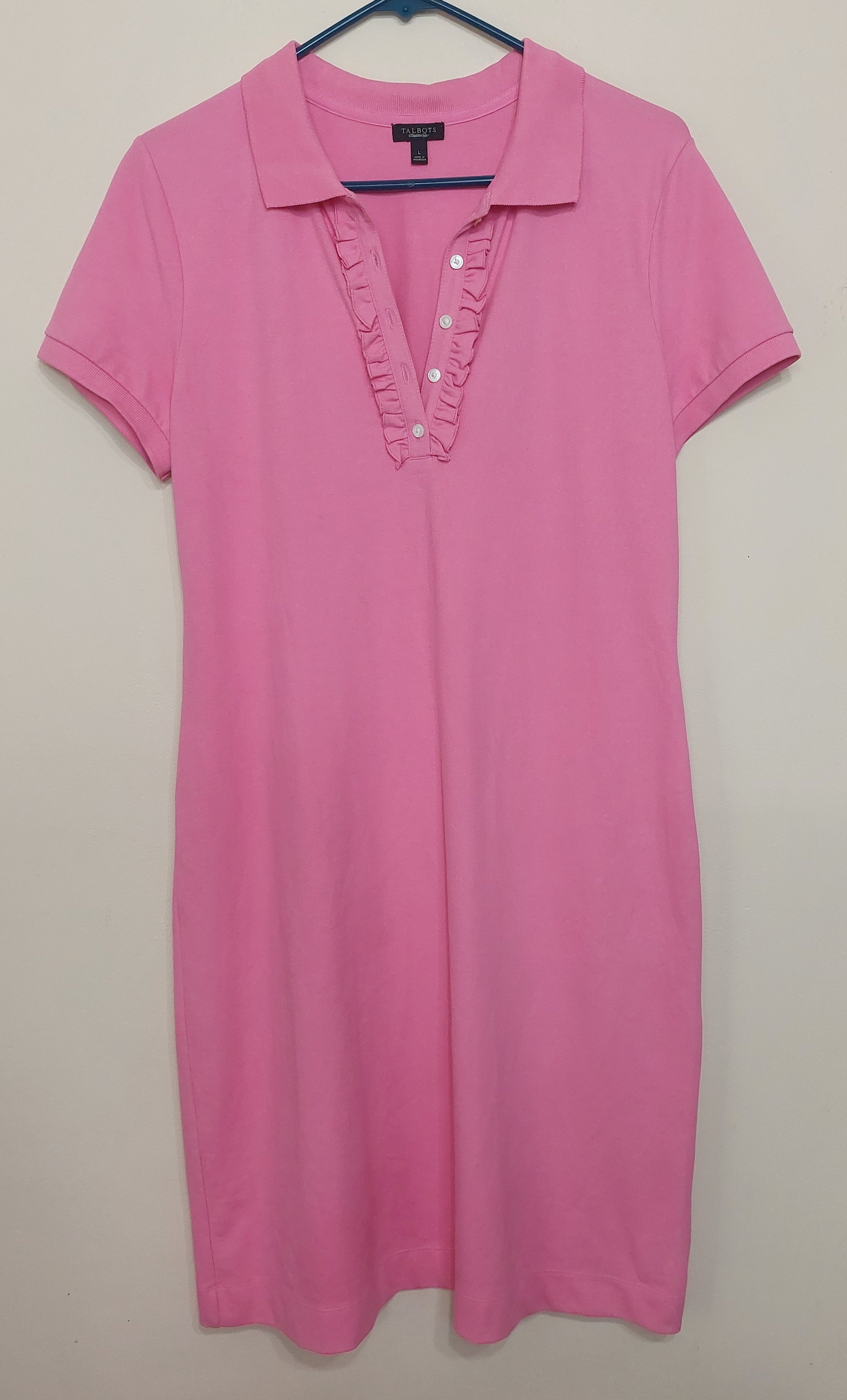 7 25 Talbots Large Pink Ruffle Polo Dress