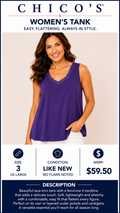 2 14 Chicos Purple lace trim Tank Size 3