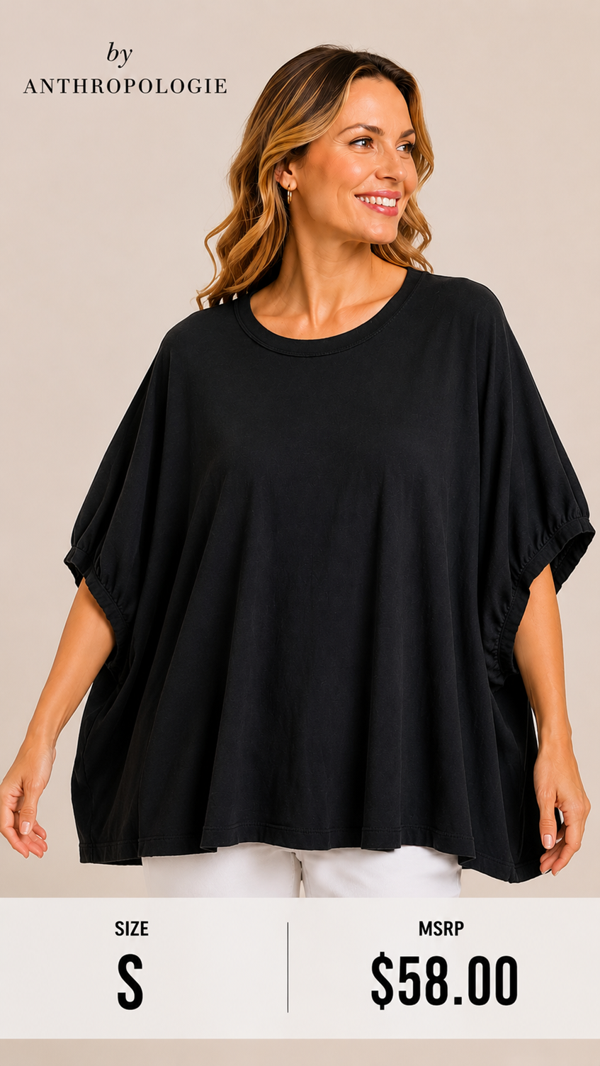 6 25 Anthropologie By Anthropologie Size S Black Oversized Swing Top
