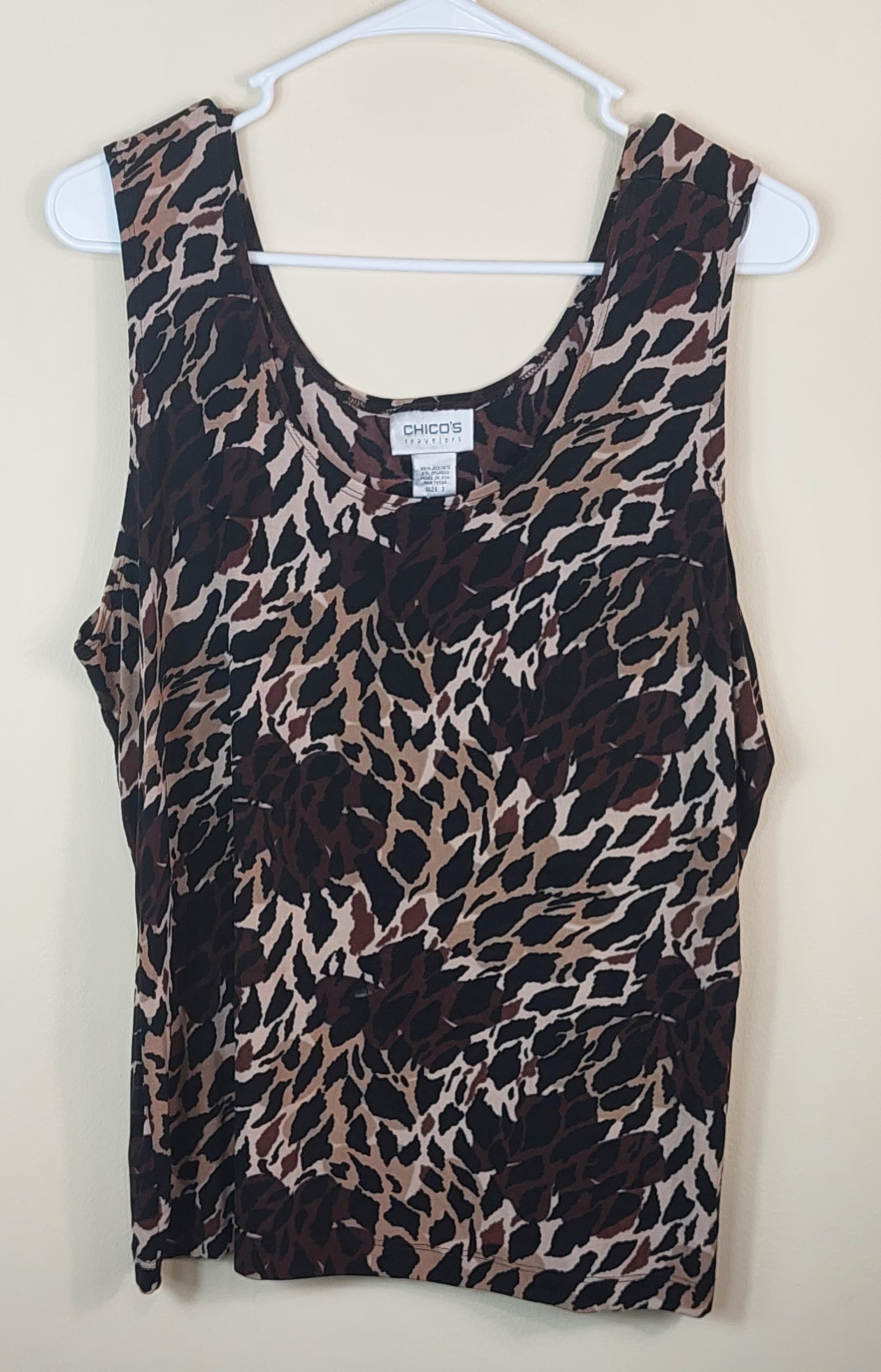 2 03 Chicos Tank Animal inspired print Shades of Brown and Black Size 3