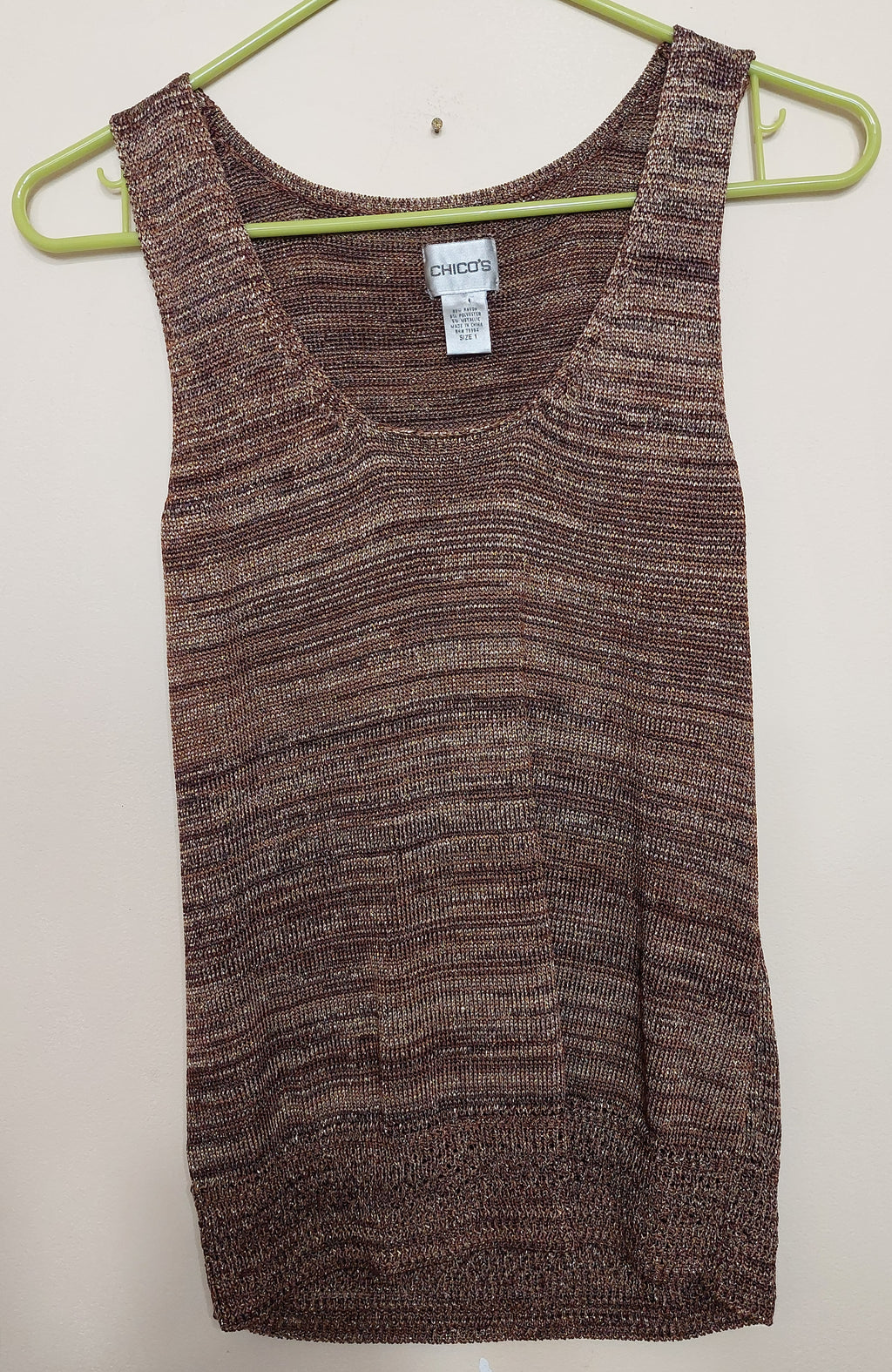 6 26 Chicos Brown Metallic Knit Sleeveless Sweater Tank Size 1