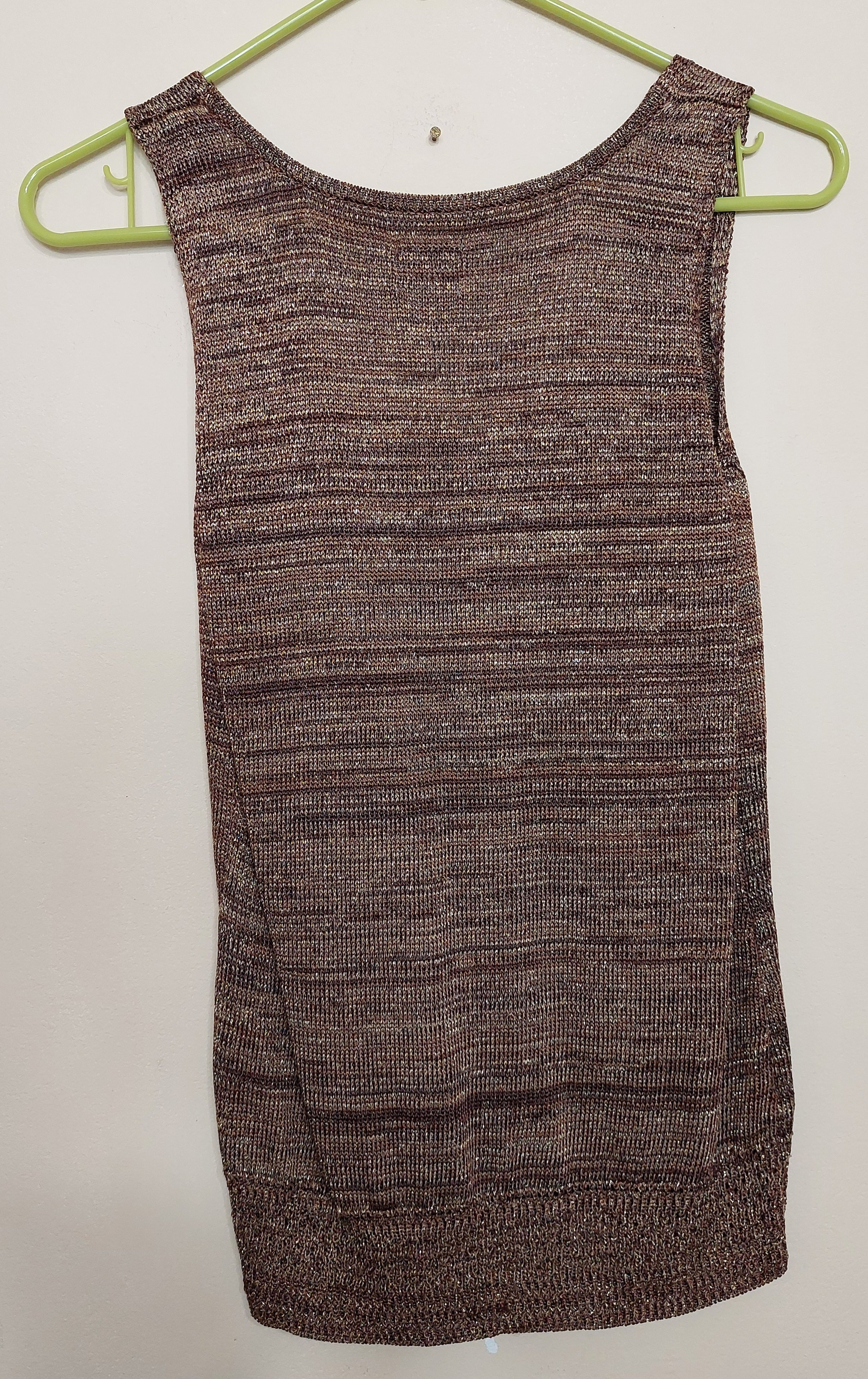 6 26 Chicos Brown Metallic Knit Sleeveless Sweater Tank Size 1
