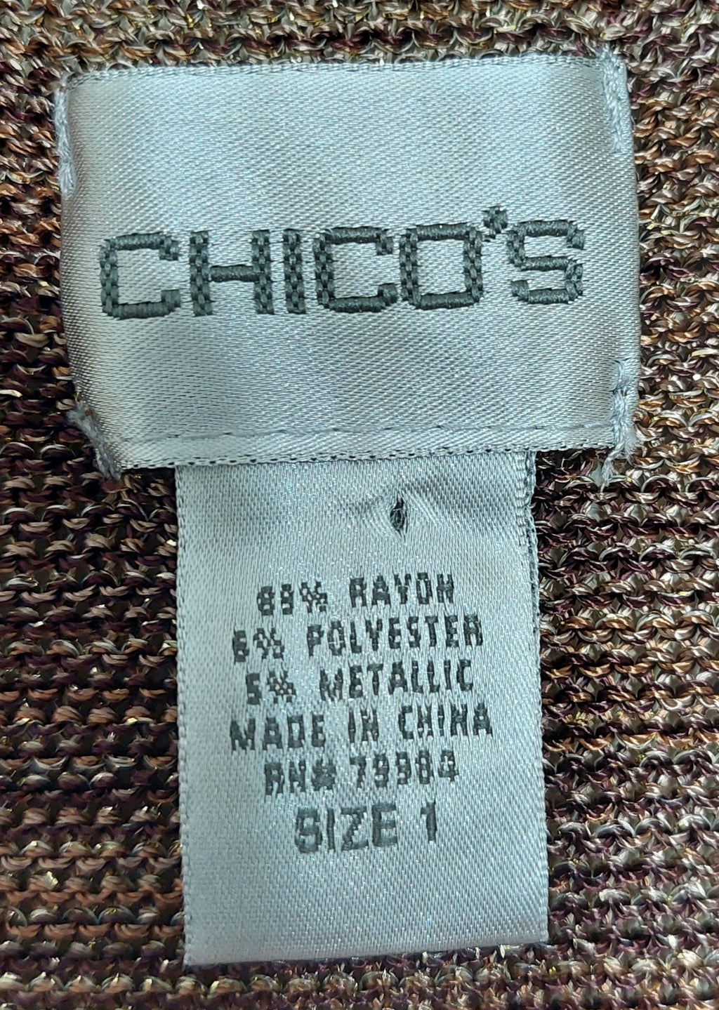 6 26 Chicos Brown Metallic Knit Sleeveless Sweater Tank Size 1