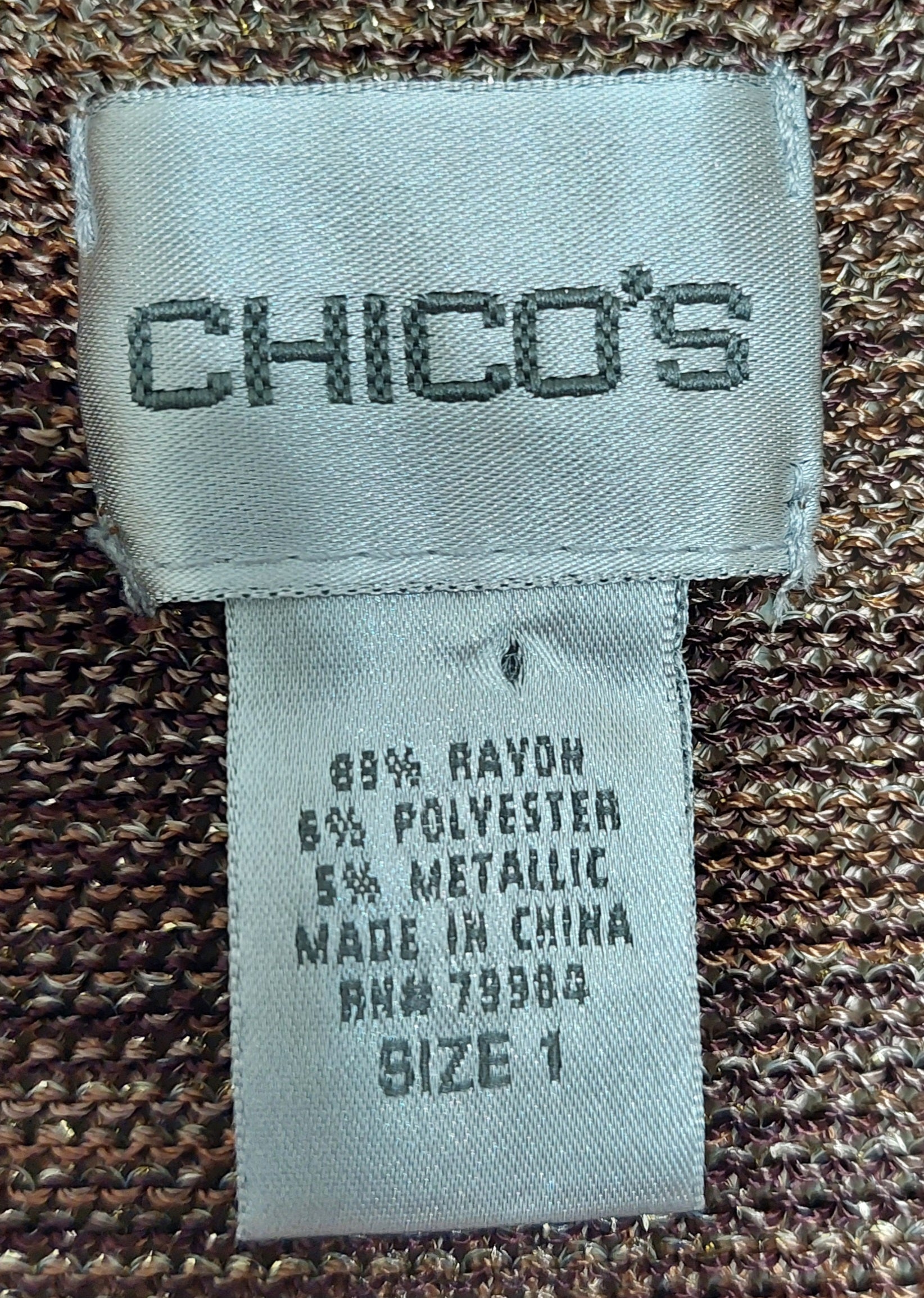 6 26 Chicos Brown Metallic Knit Sleeveless Sweater Tank Size 1