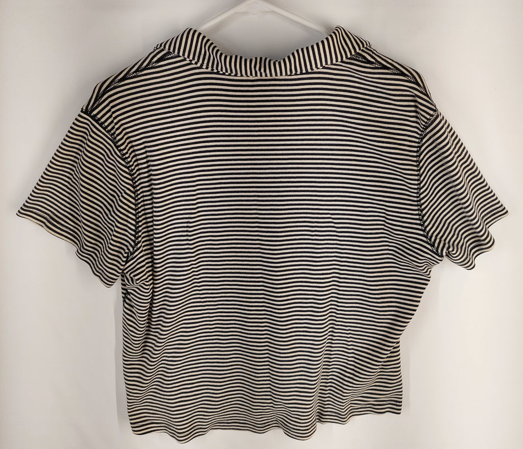 9-26 St. John’s Bay Size XL Black Cream Striped Cotton Polo Shirt Pocket