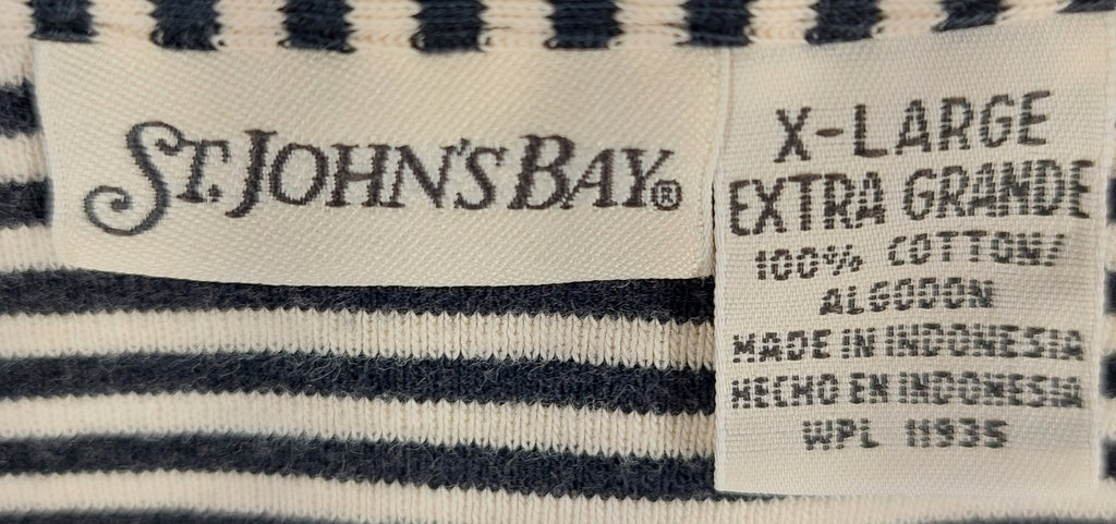 9-26 St. John’s Bay Size XL Black Cream Striped Cotton Polo Shirt Pocket