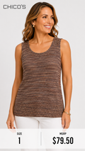 6 26 Chicos Brown Metallic Knit Sleeveless Sweater Tank Size 1