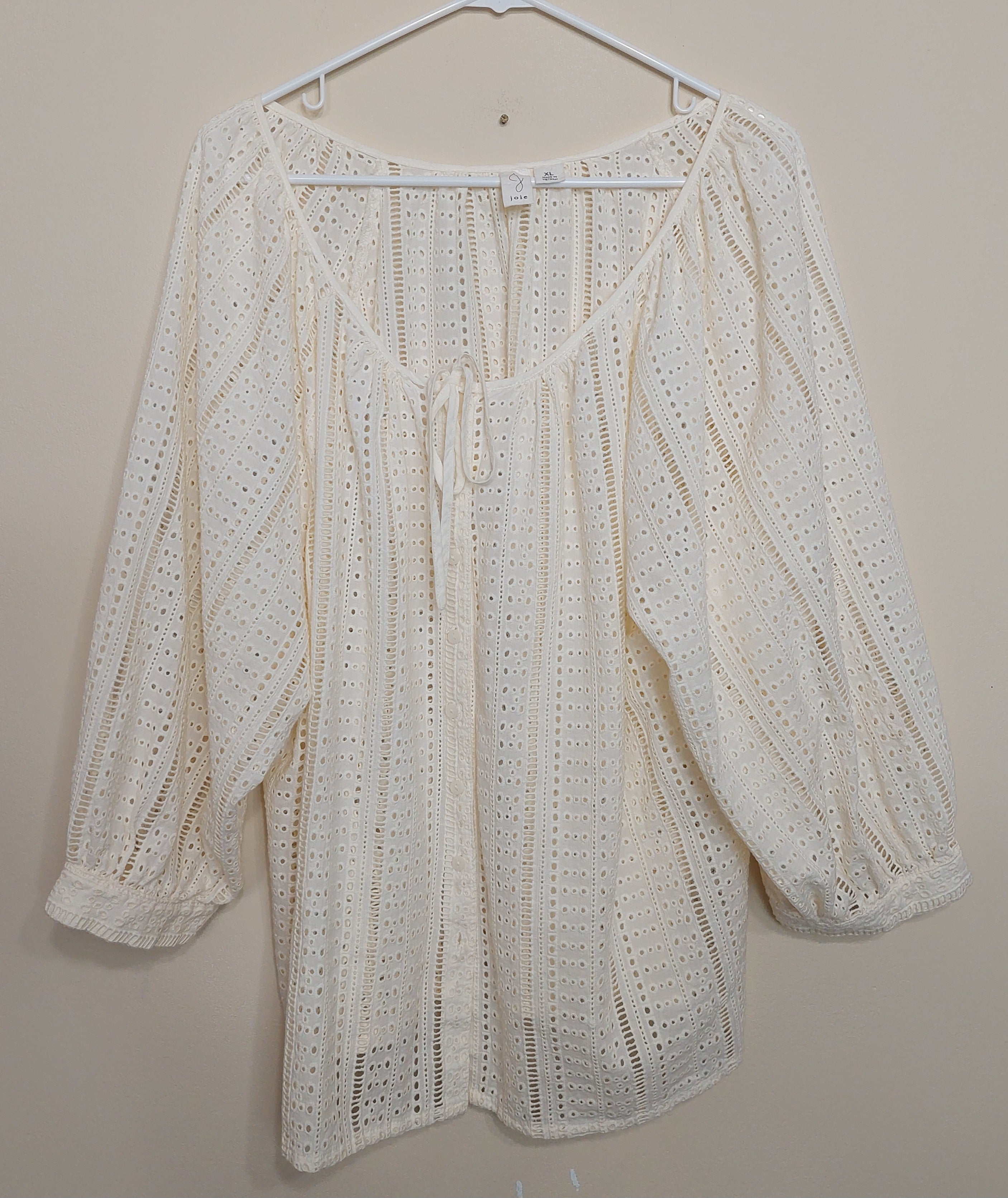 5 27 Joie Ivory Eyelet Lace Peasant Blouse XL