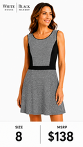 3 46 White House Black Market Size 8 Sleeveless Fit And Flare Dress Black White Geometric Pattern Ponte Knit