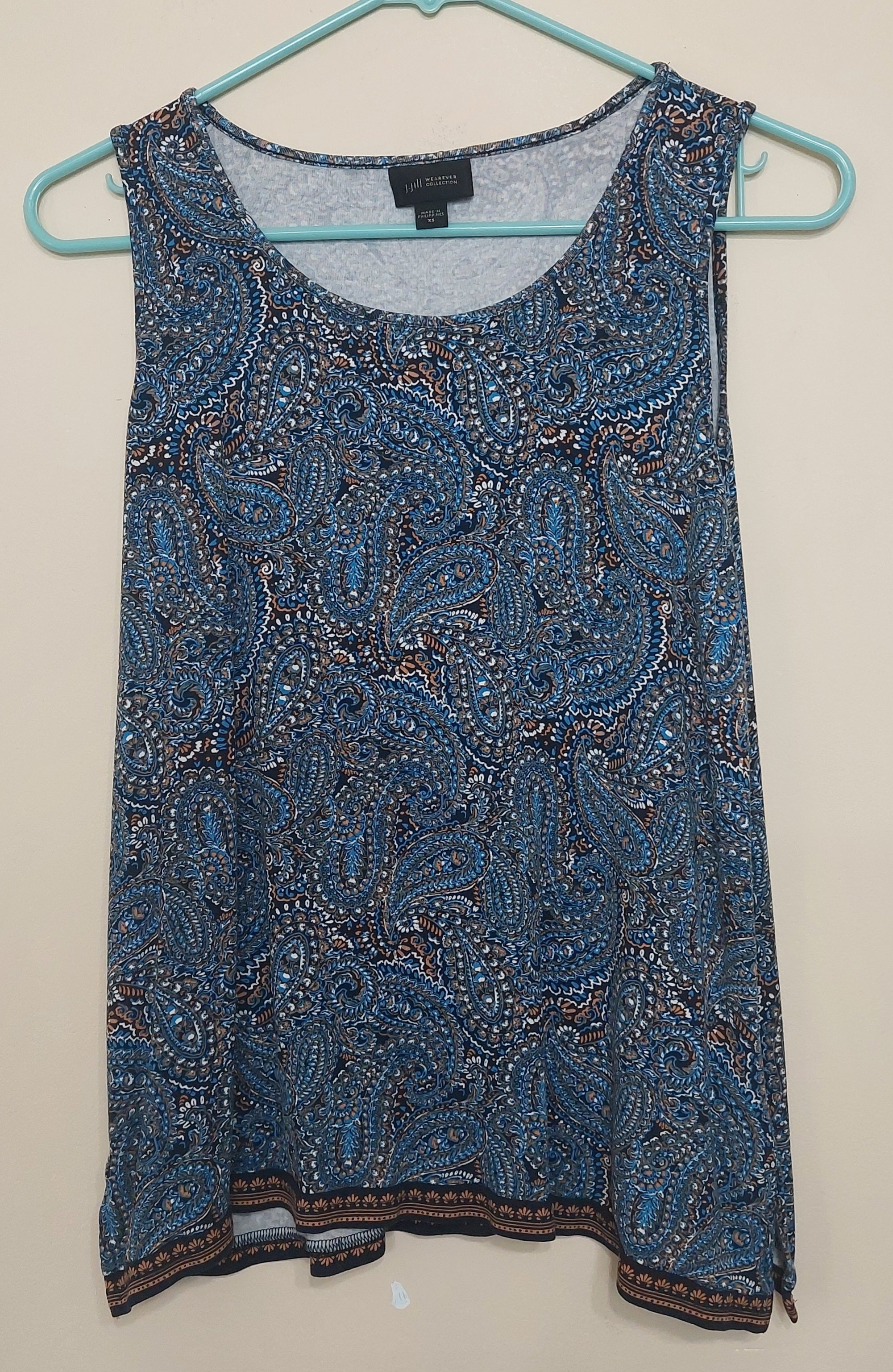 7 27 J Jill XS Blue Paisley Wearever Sleeveless Tunic