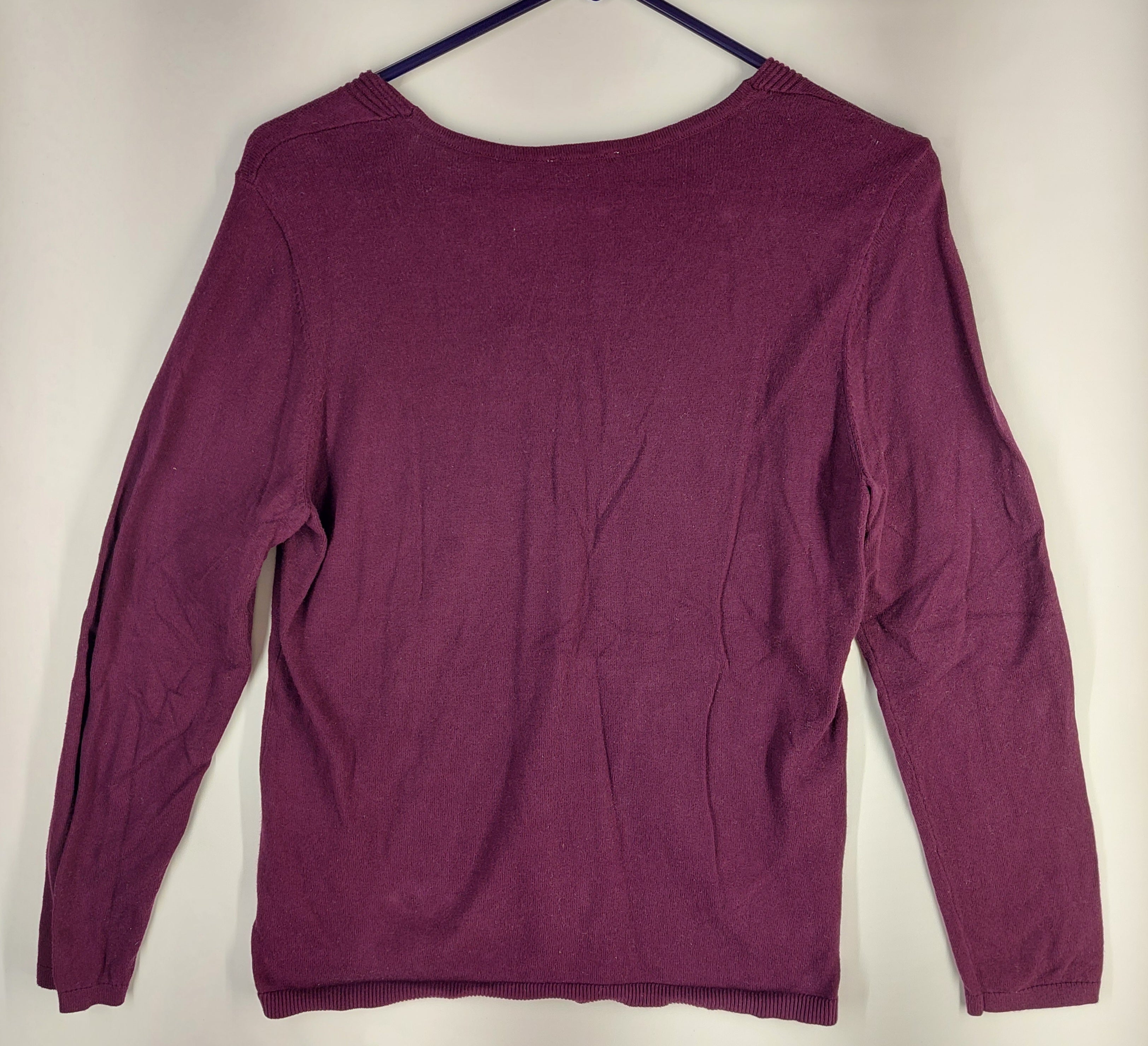 9-27 Talbots Size Medium Plum Purple 100% Cotton V-Neck Long Sleeve Sweater Top