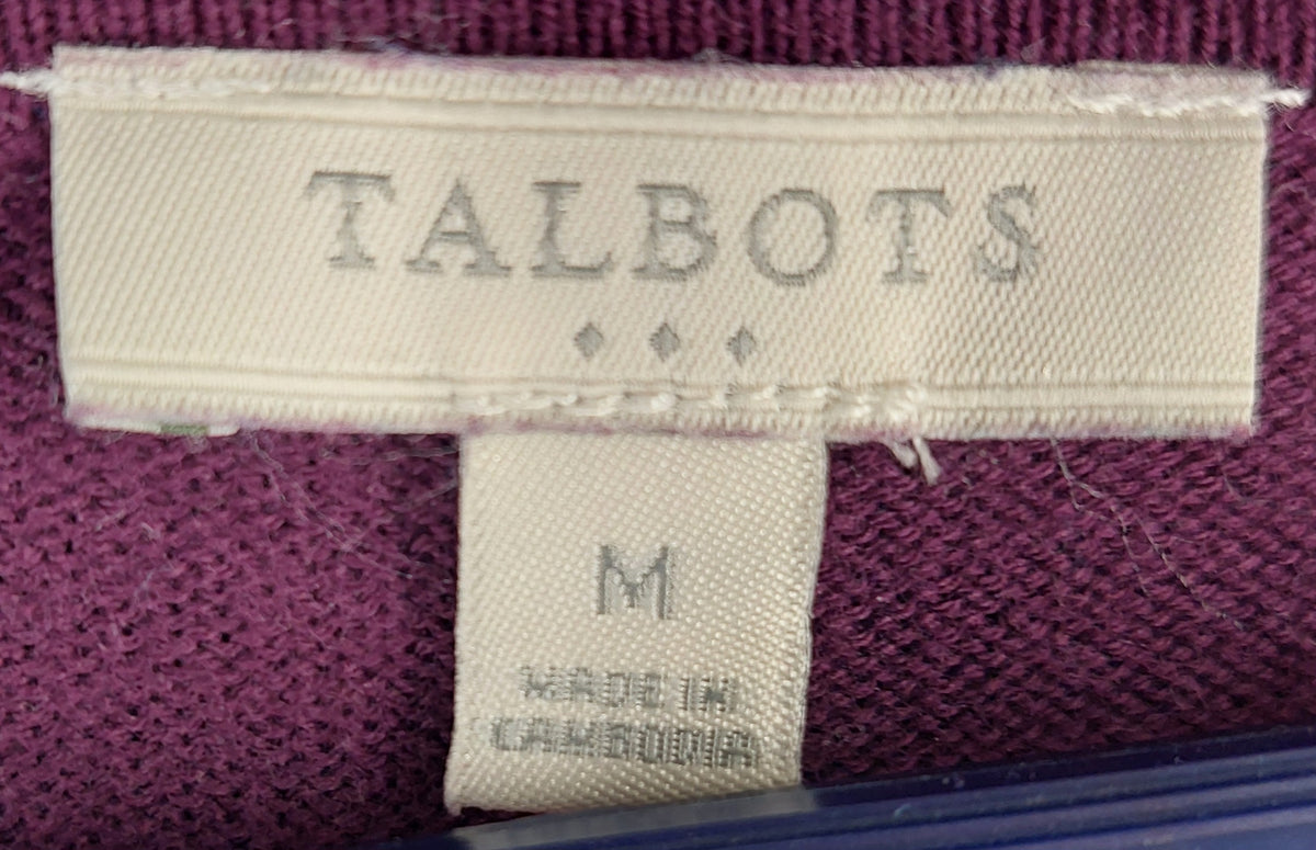 9-27 Talbots Size Medium Plum Purple 100% Cotton V-Neck Long Sleeve Sweater Top