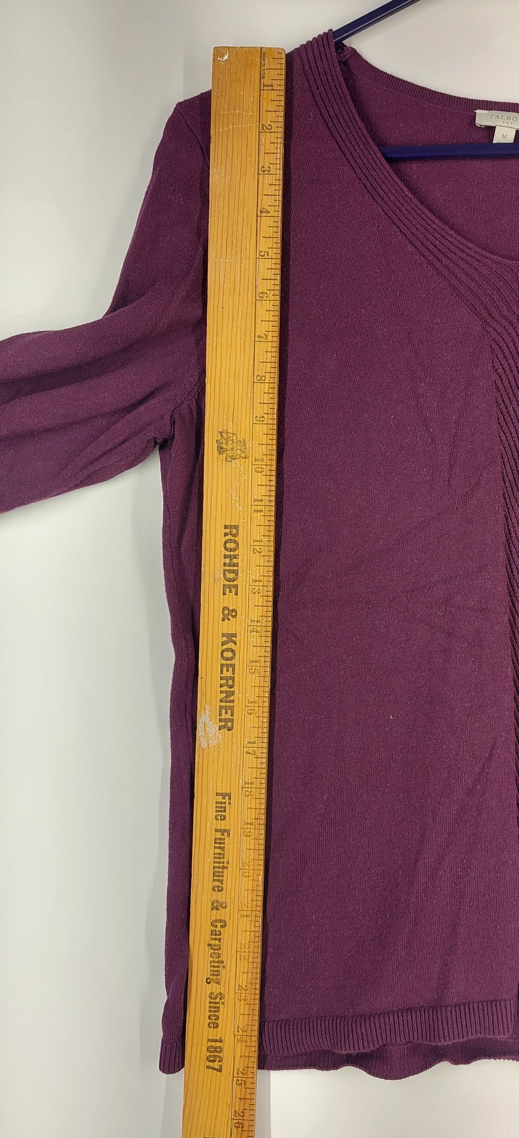 9-27 Talbots Size Medium Plum Purple 100% Cotton V-Neck Long Sleeve Sweater Top