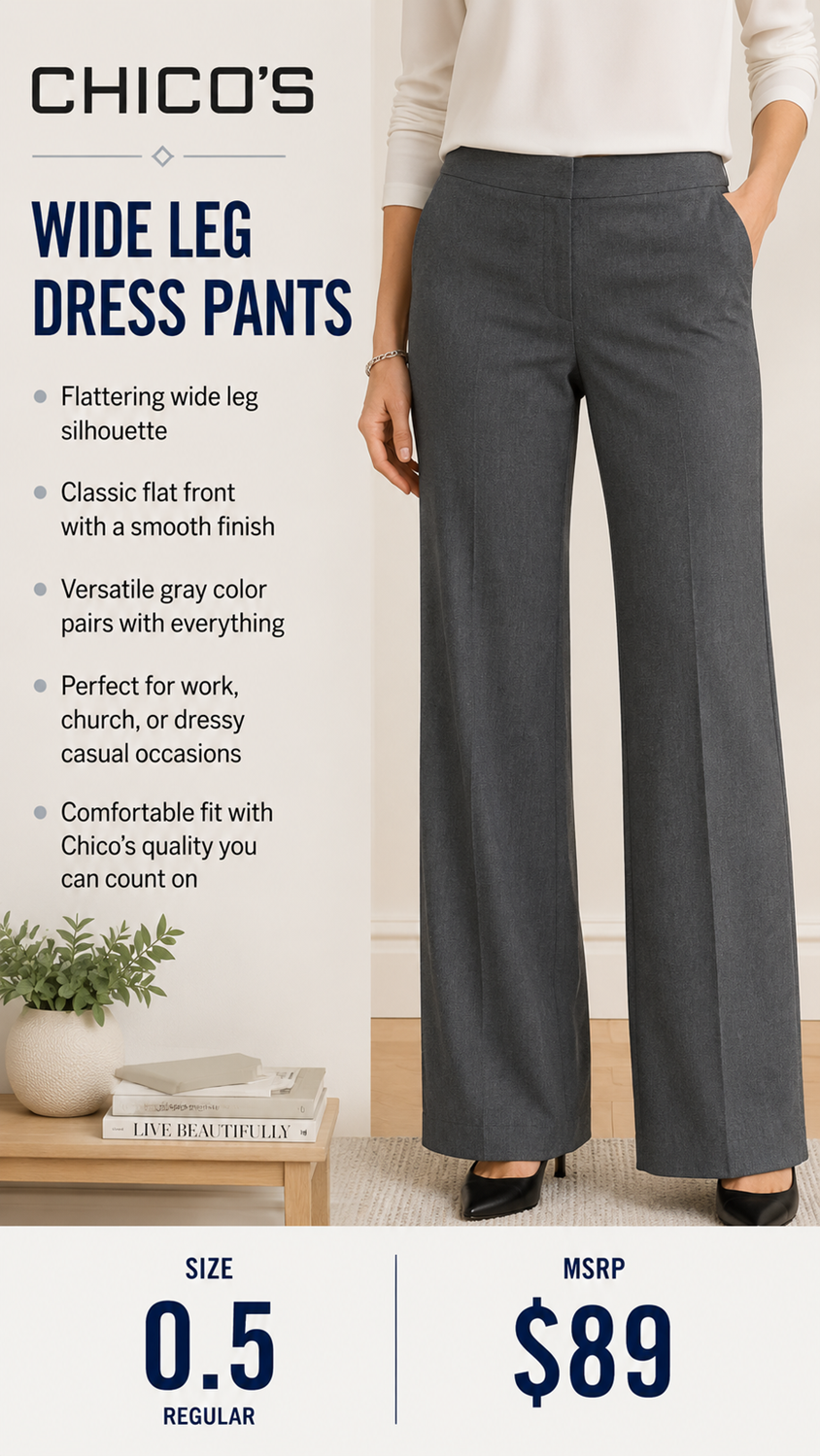 4 47 Chico's 0.5 Gray Wide Leg Dress Pants