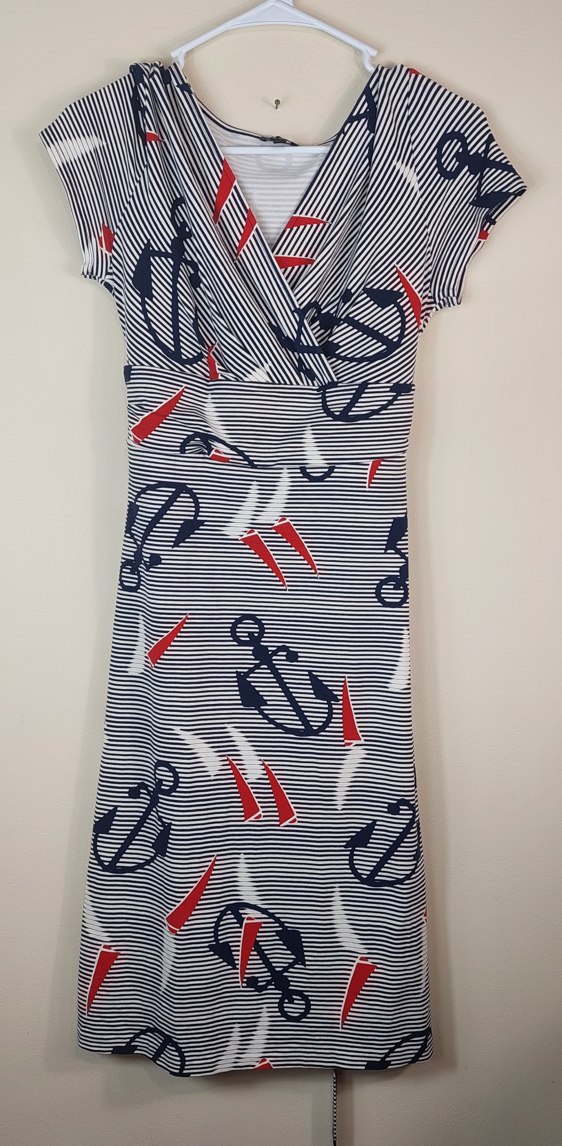 2 38 Talbots Dress Nautical inspired print blue gray white red Size Small