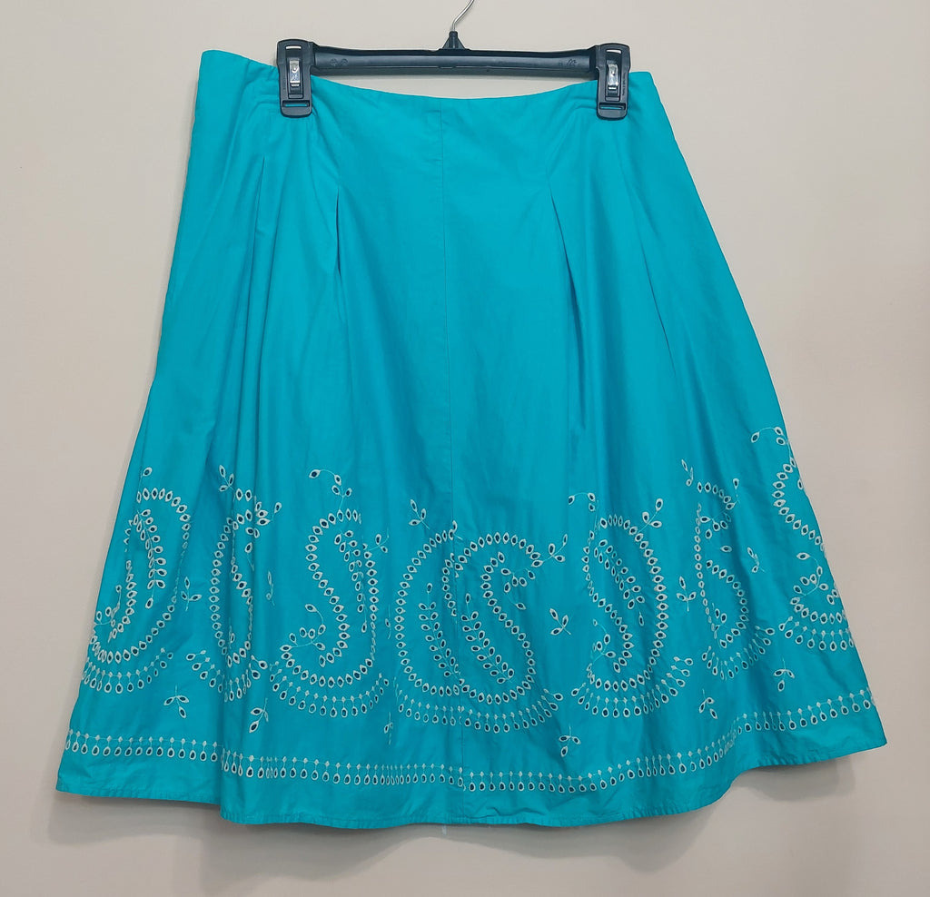 4 46 Talbots Size 10 Embroidered Eyelet A Line Skirt Turquoise