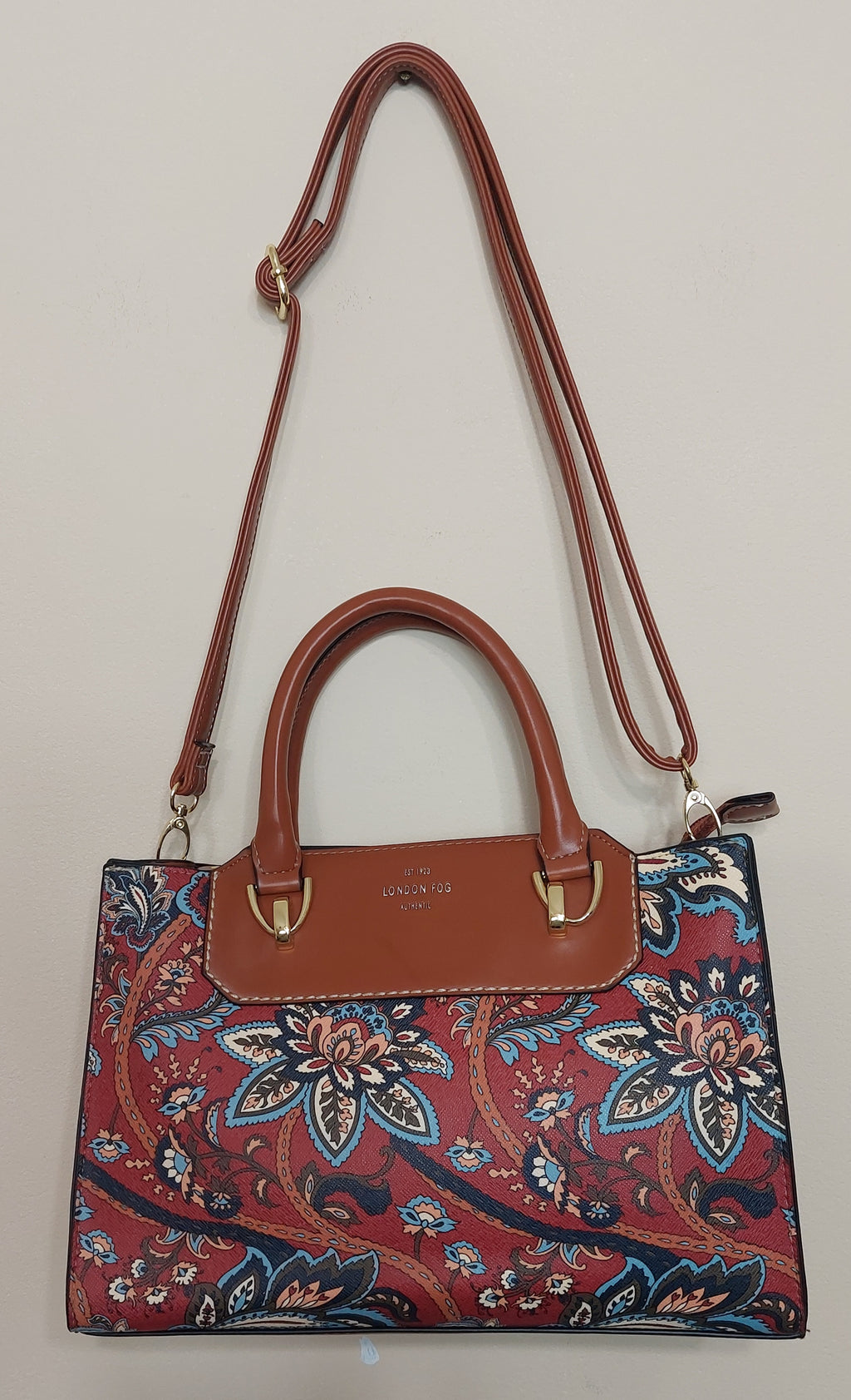 5 28 London Fog Paisley Print Satchel Crossbody Purse Tote Bag