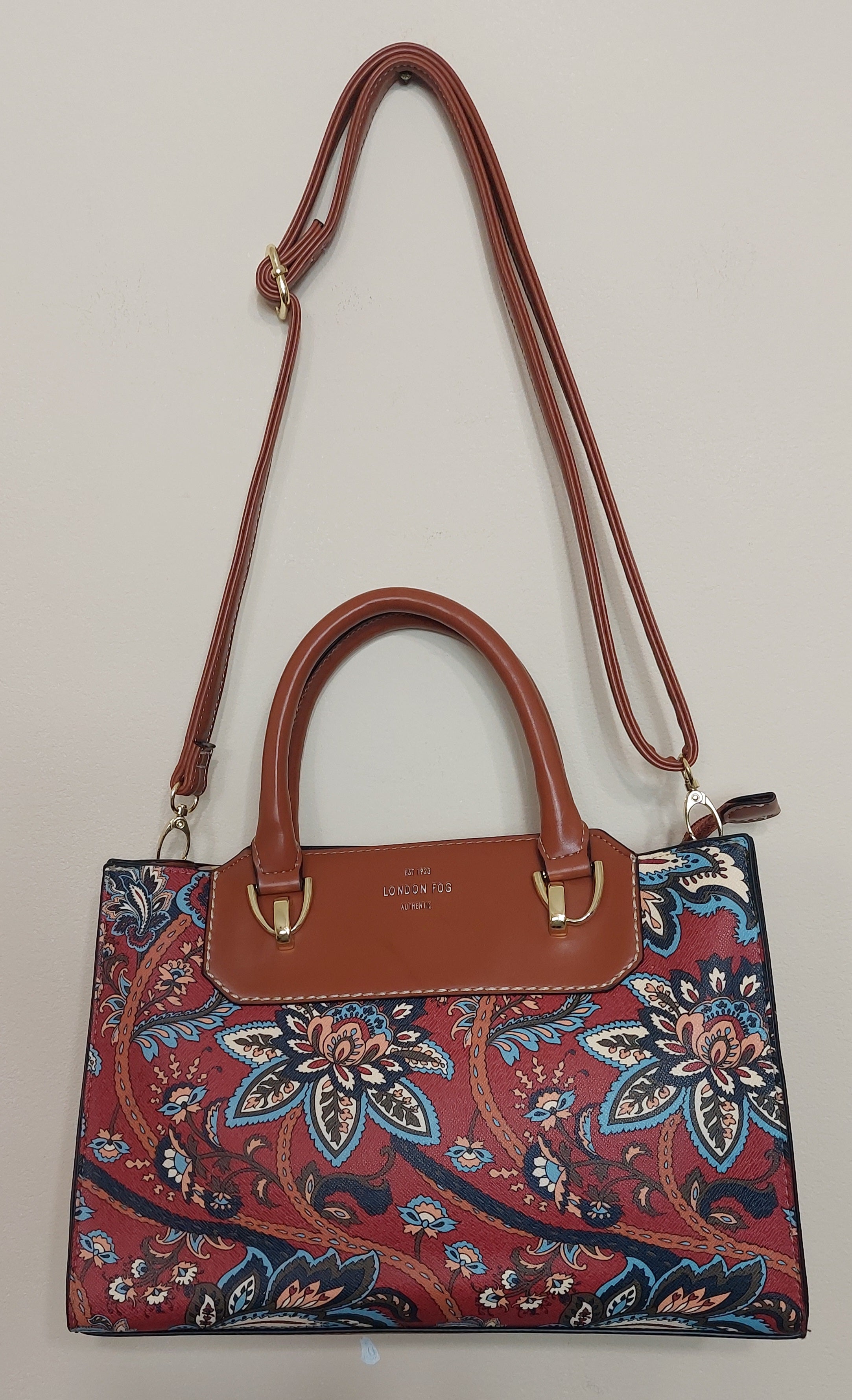 5 28 London Fog Paisley Print Satchel Crossbody Purse Tote Bag