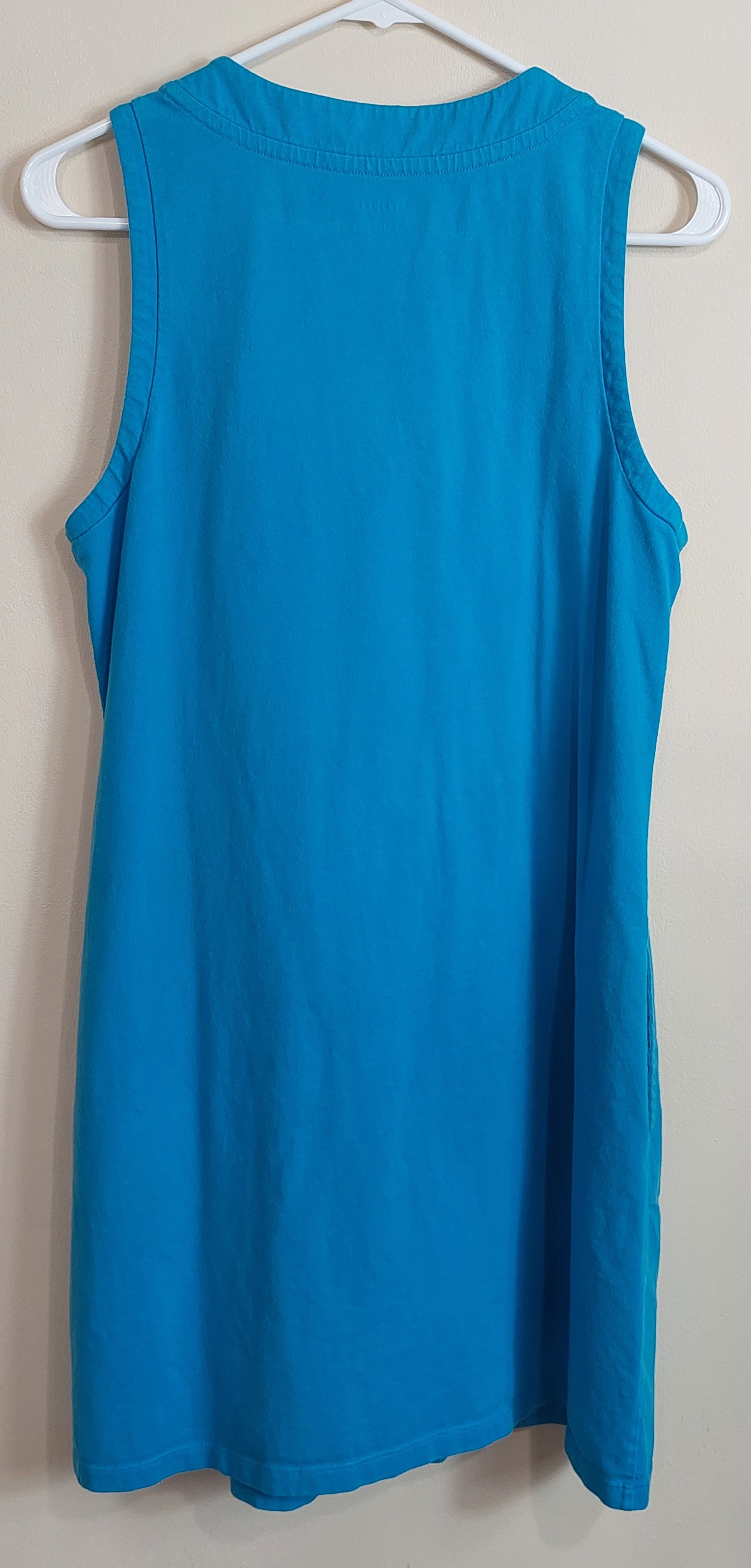 3 07 Lands' End Medium 10-12 Sleeveless Dress Turquoise Blue Pockets 100% Cotton Casual Everyday Style