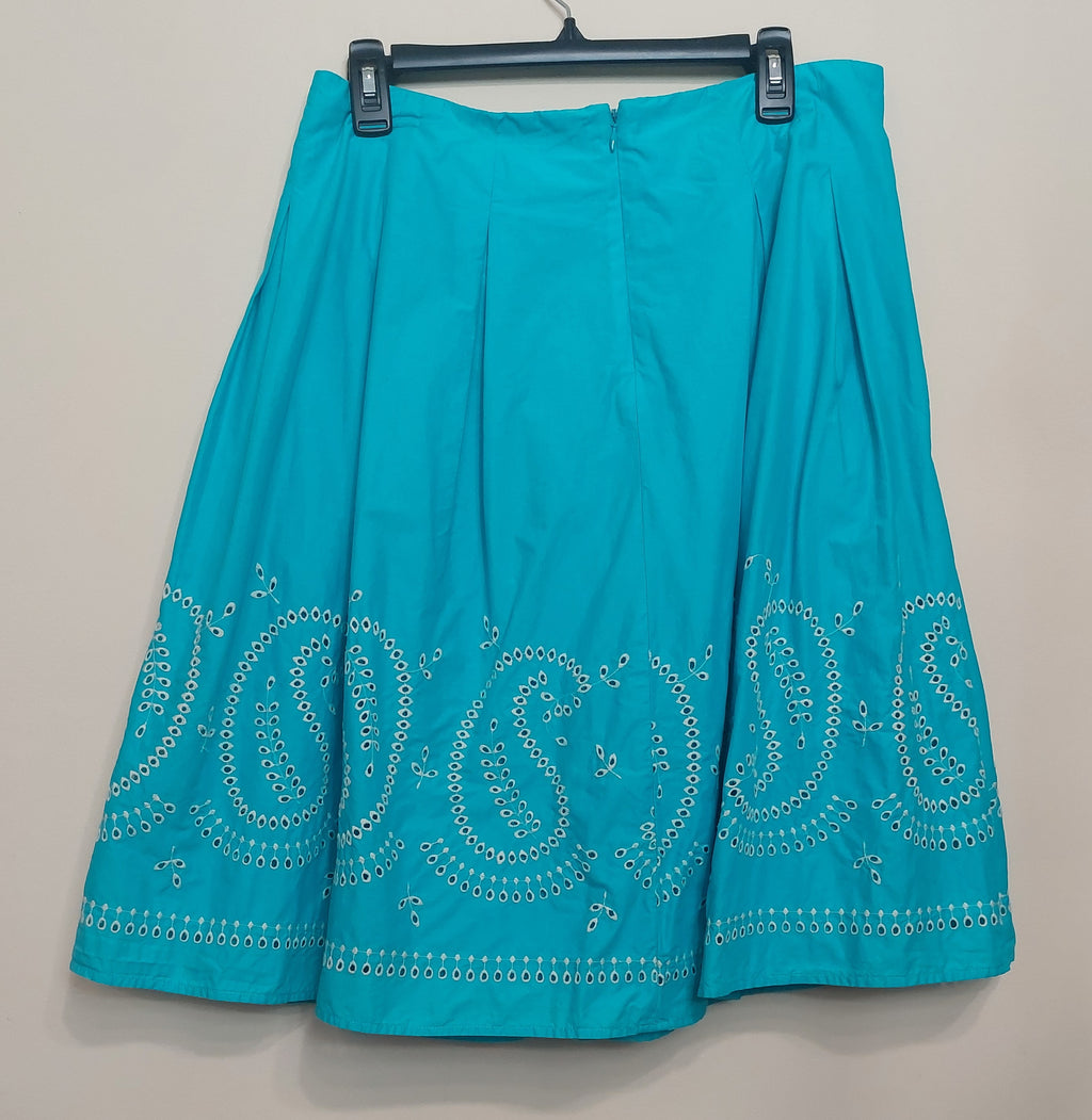 4 46 Talbots Size 10 Embroidered Eyelet A Line Skirt Turquoise