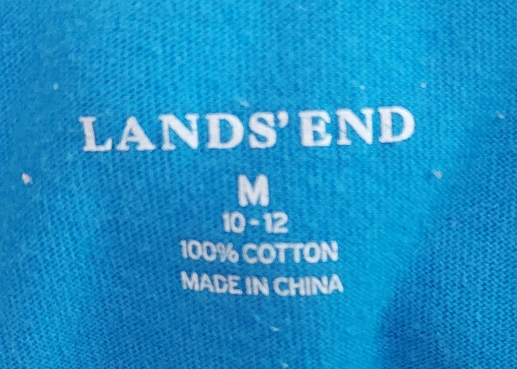 3 07 Lands' End Medium 10-12 Sleeveless Dress Turquoise Blue Pockets 100% Cotton Casual Everyday Style