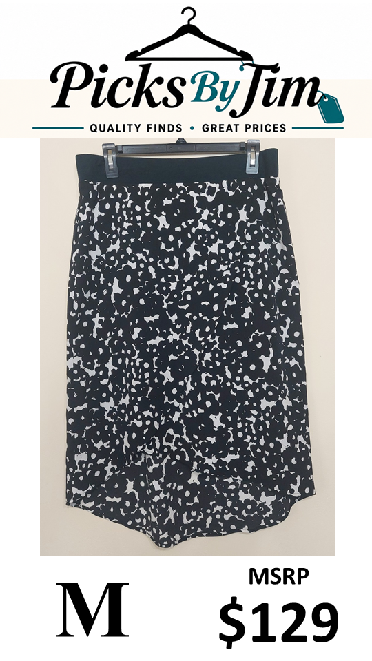 7 28 Cabi M Black White Floral Asymmetrical Skirt