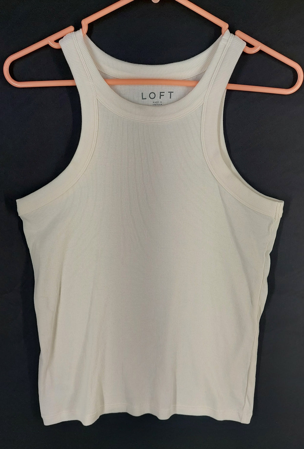8-28 LOFT Size L Ivory Ribbed Sleeveless Tank Top High Neck Racerback Casual