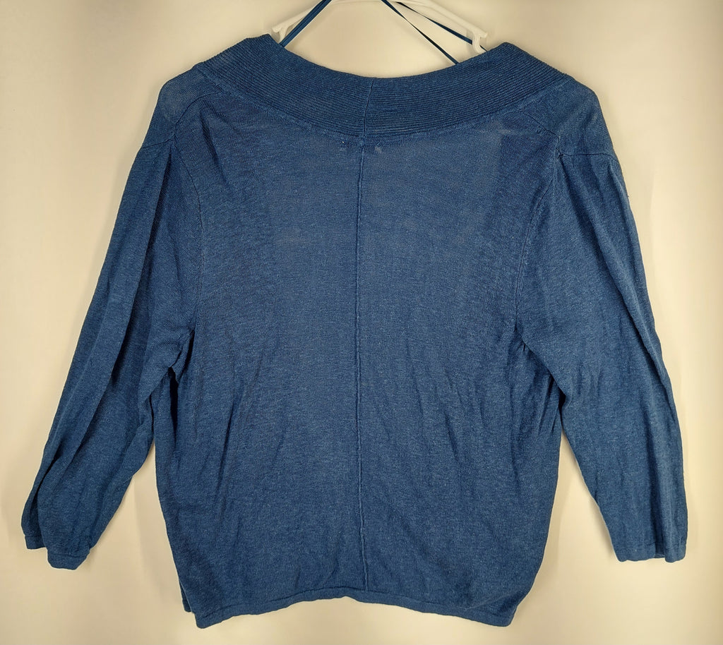 9-28 J.Jill Pure Jill Size M Blue Linen Blend Open Front Cardigan 3/4 Sleeve