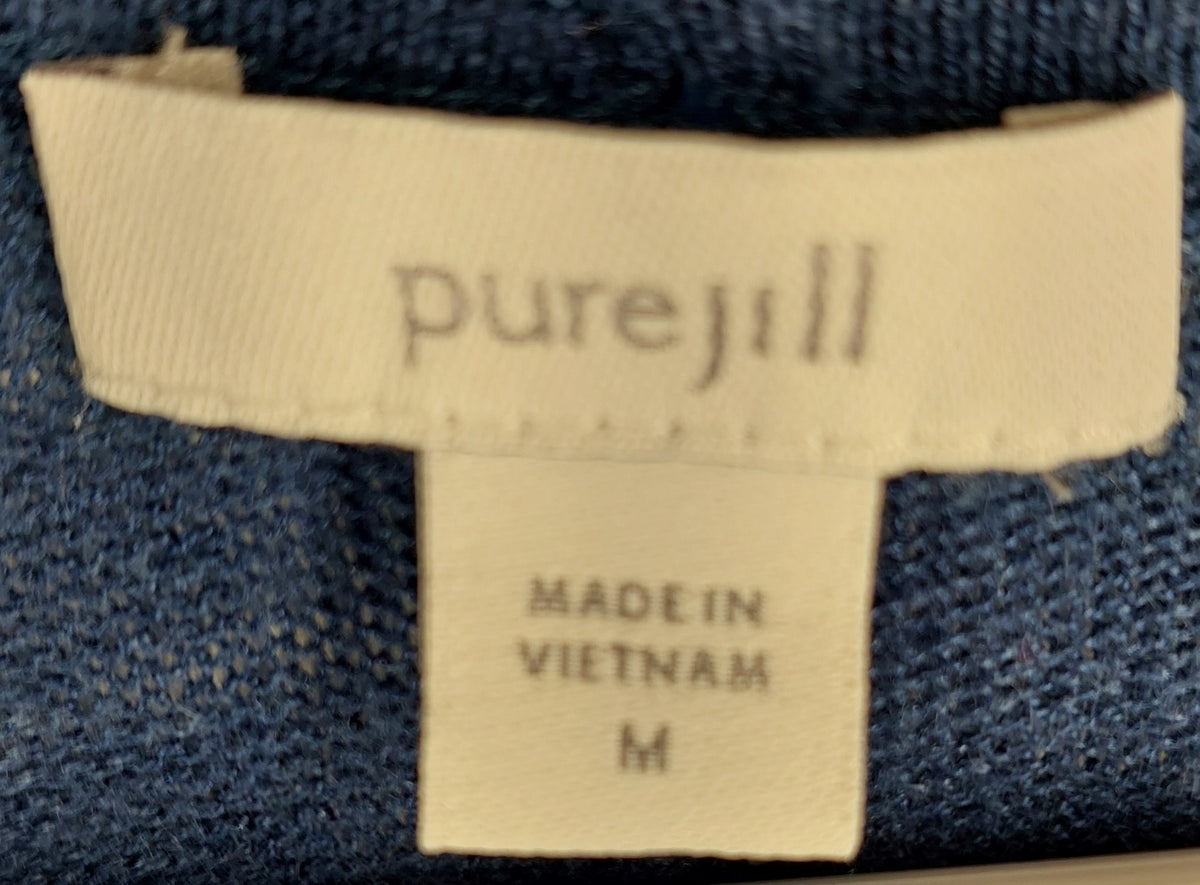 9-28 J.Jill Pure Jill Size M Blue Linen Blend Open Front Cardigan 3/4 Sleeve