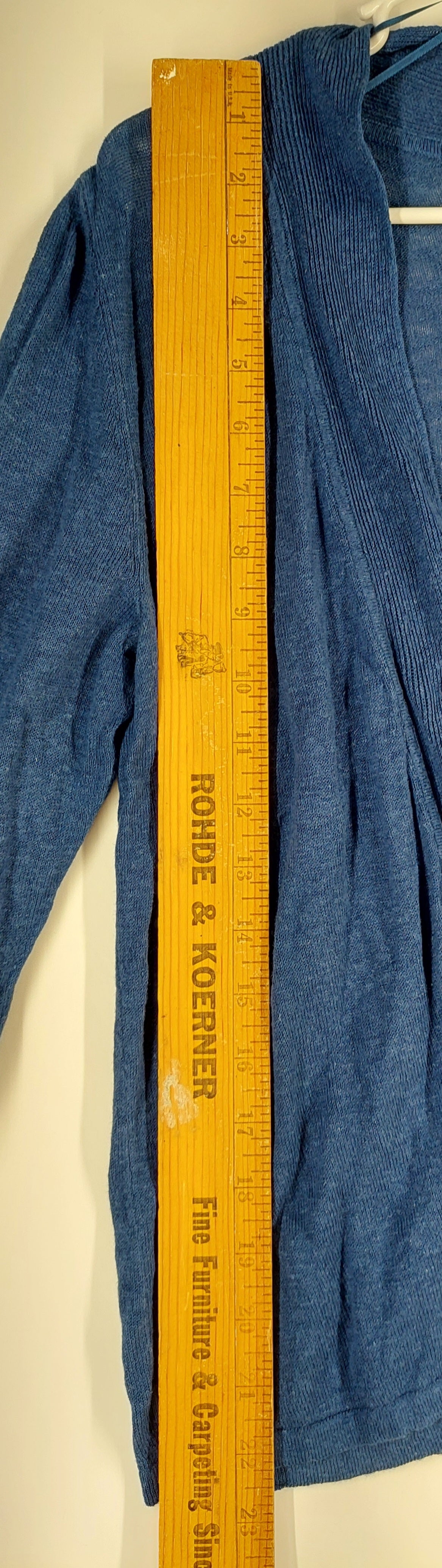 9-28 J.Jill Pure Jill Size M Blue Linen Blend Open Front Cardigan 3/4 Sleeve
