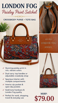 5 28 London Fog Paisley Print Satchel Crossbody Purse Tote Bag