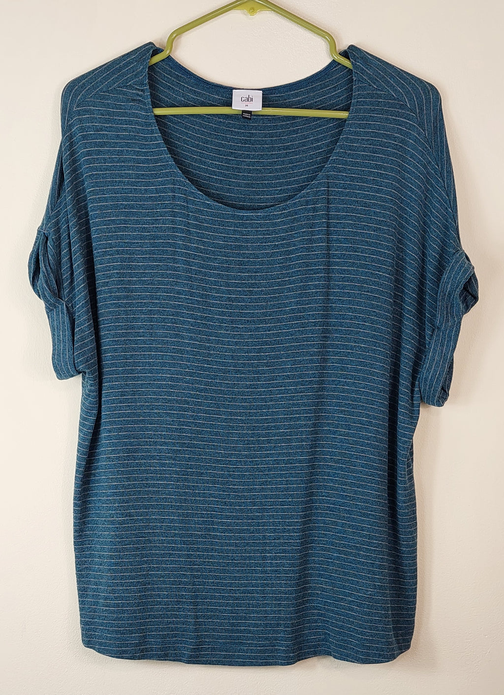 1 34 Chicos Blue Gathered Short Sleeve Top Size Medium