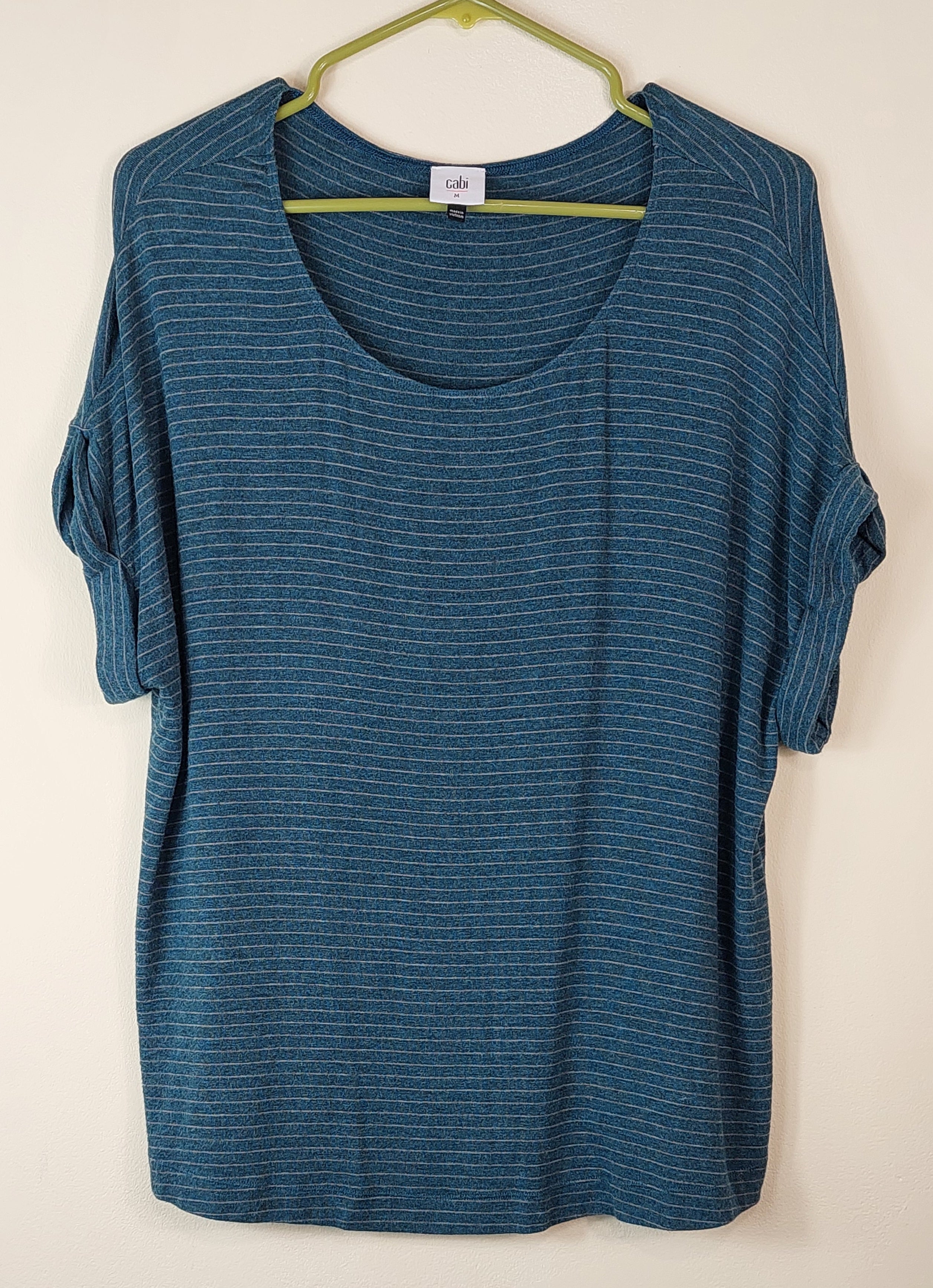 1 34 Chicos Blue Gathered Short Sleeve Top Size Medium