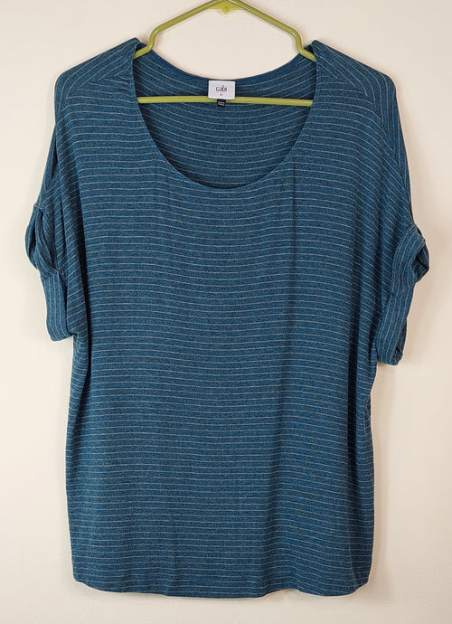 1 34 Chicos Blue Gathered Short Sleeve Top Size Medium