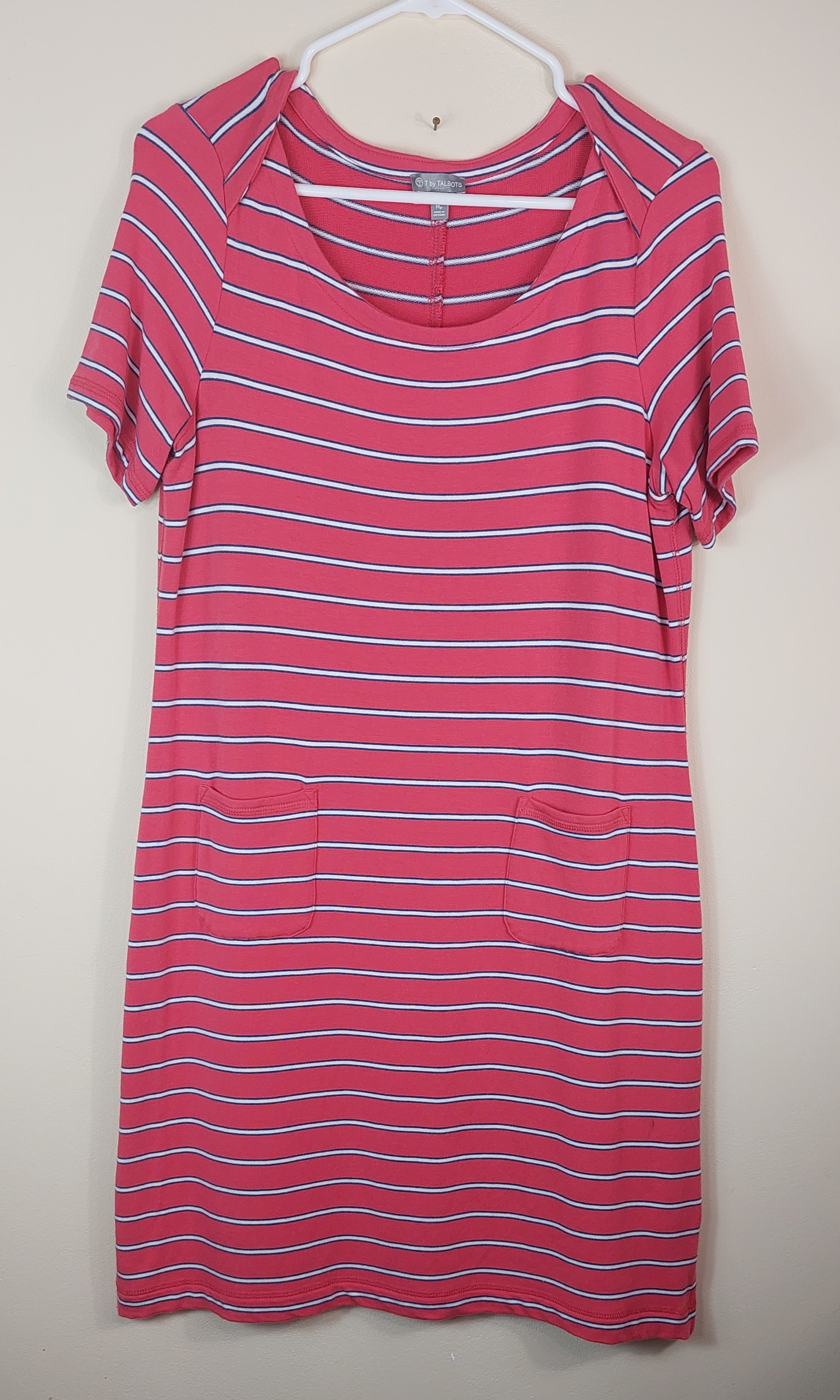 2 34 Talbots Dress Horz Stripes Pink blue white Size M Petite