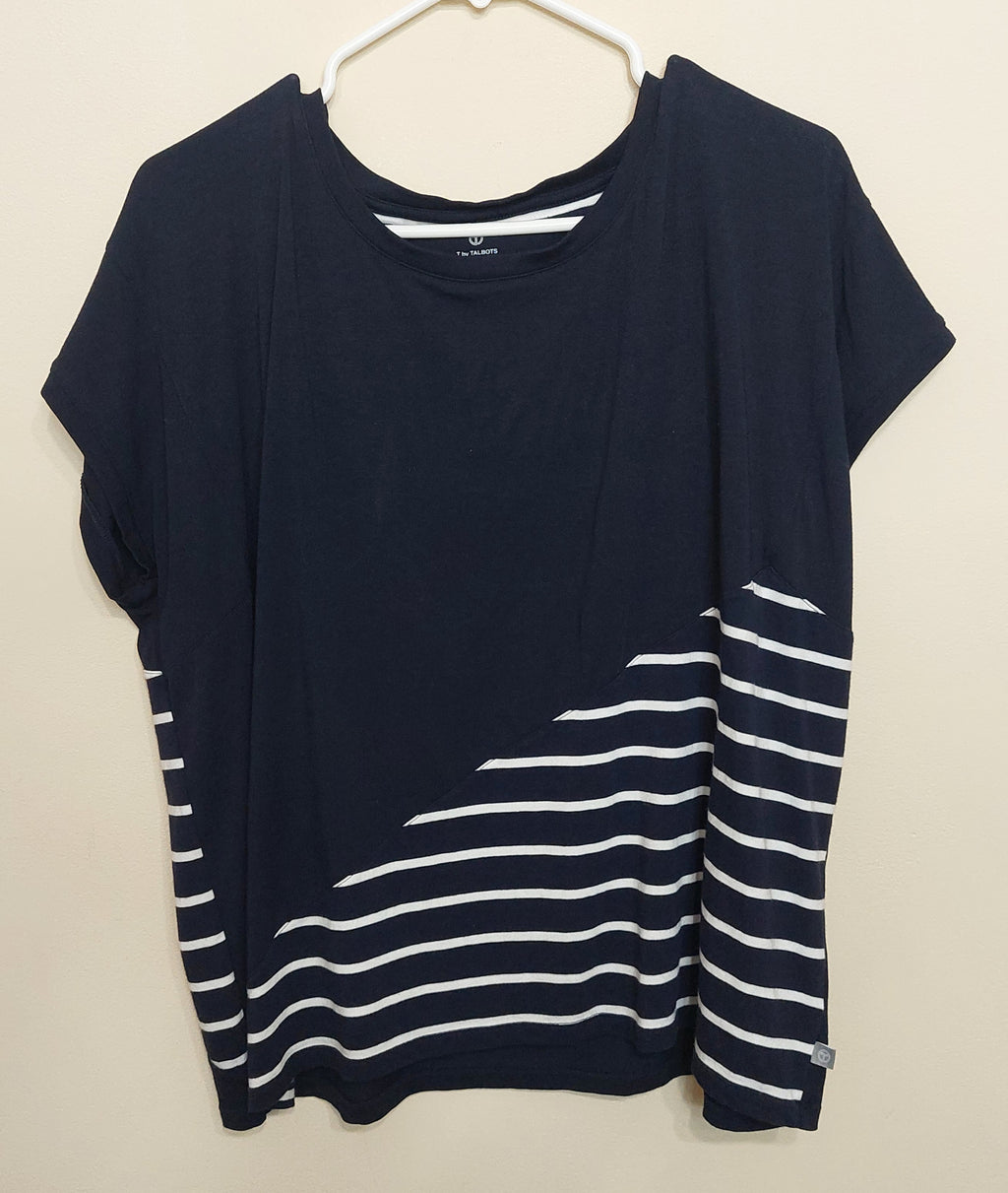5 29 Talbots Navy White Stripe Dolman Top XL Petite