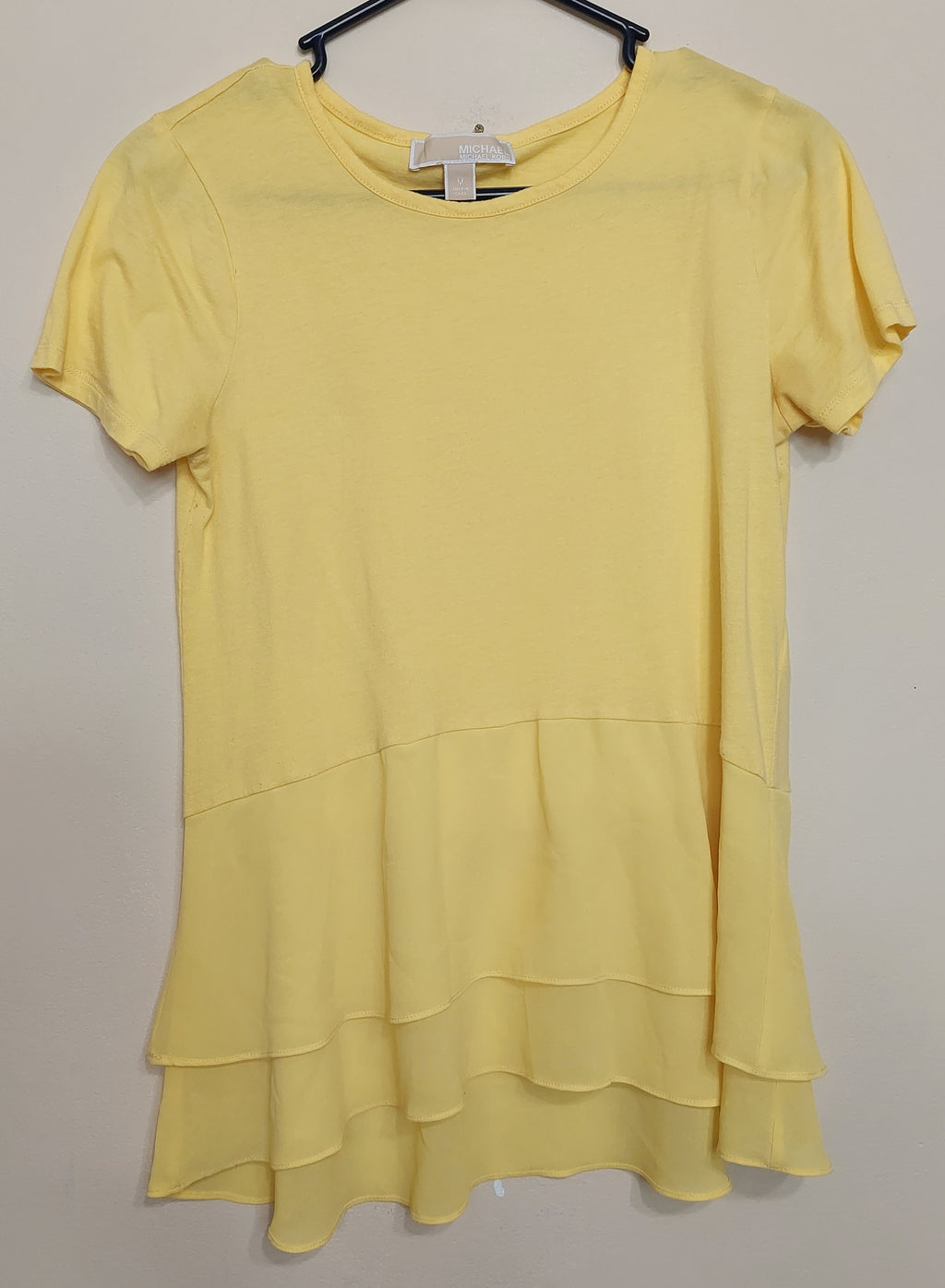 6 29 Michael Kors Yellow Tiered Hem Short Sleeve Top Medium